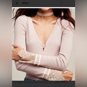 Free People Last Dance Lace Cuff Long Sleeve, S